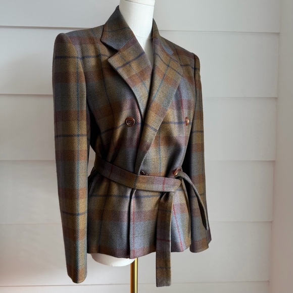 Vintage Perry Ellis Jackets & Blazers - Vintage Perry Ellis Wool Plaid Blazer with Belt size 6